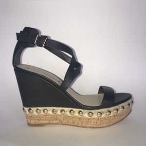 Via Spiga Black Leather Wedge